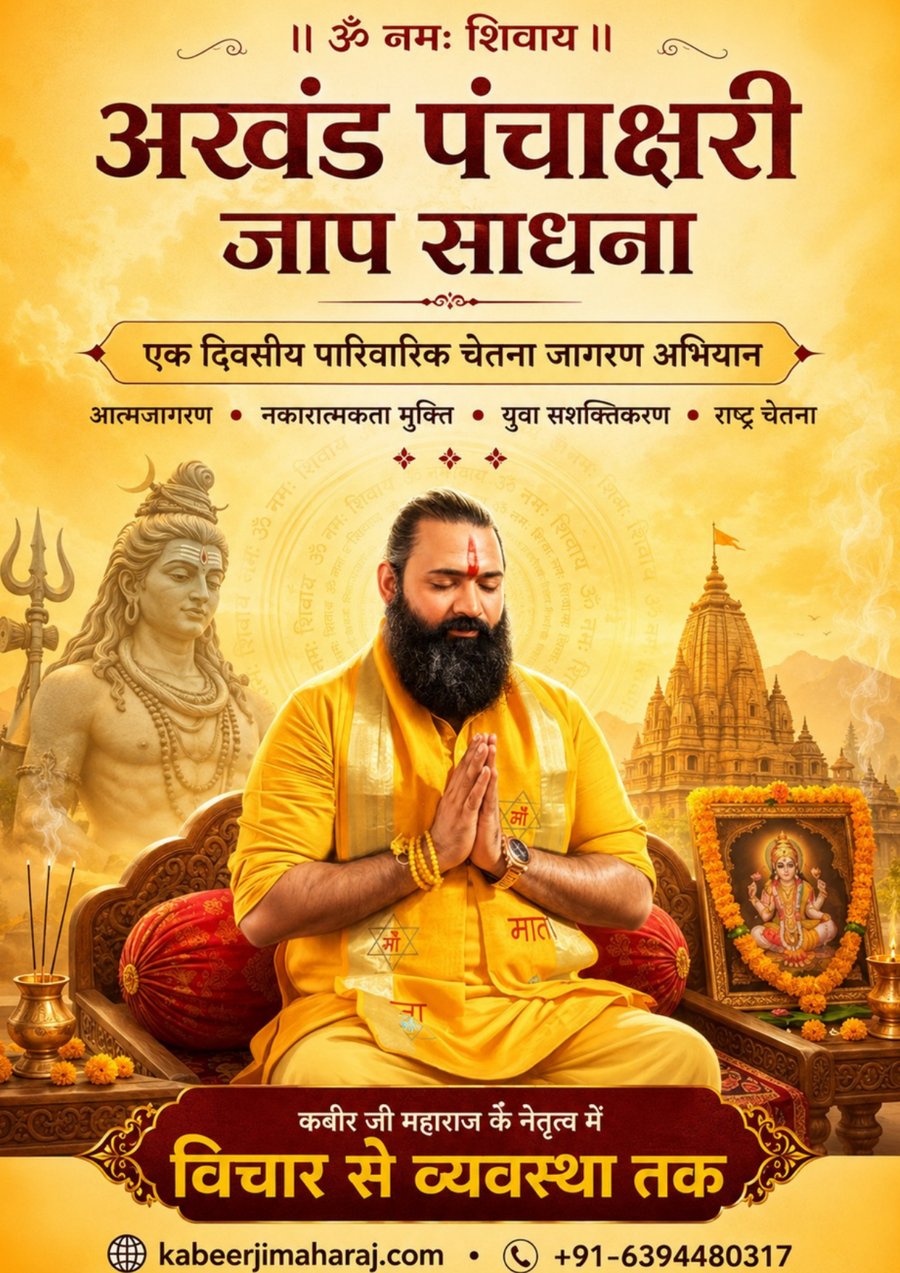 अखंड पंचाक्षरी जाप साधना पुस्तक का आवरण — कबीर जी महाराज, विचार से व्यवस्था तक